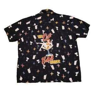 Paradise Found Orbit Cocktail Lounge Button Up Shirt Men's XL Black Hawaii Beach